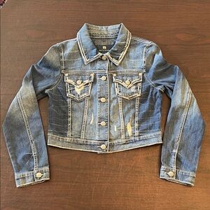 Miss Me Distressed Denim Fleur De Lis Embellishments Jacket